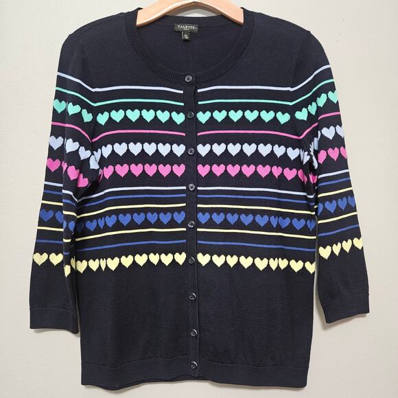 Talbots Sweater Set Size Petite M Navy Blue Cardigan Size Small Tank Heart Print - Picture 3 of 15